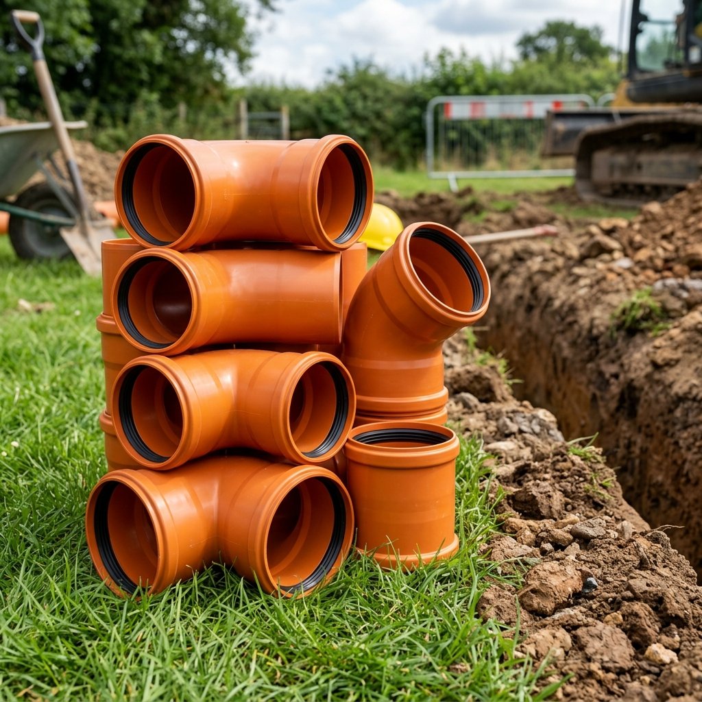 New PVC drainage bends ready for a targeted Bromsgrove pipe repair