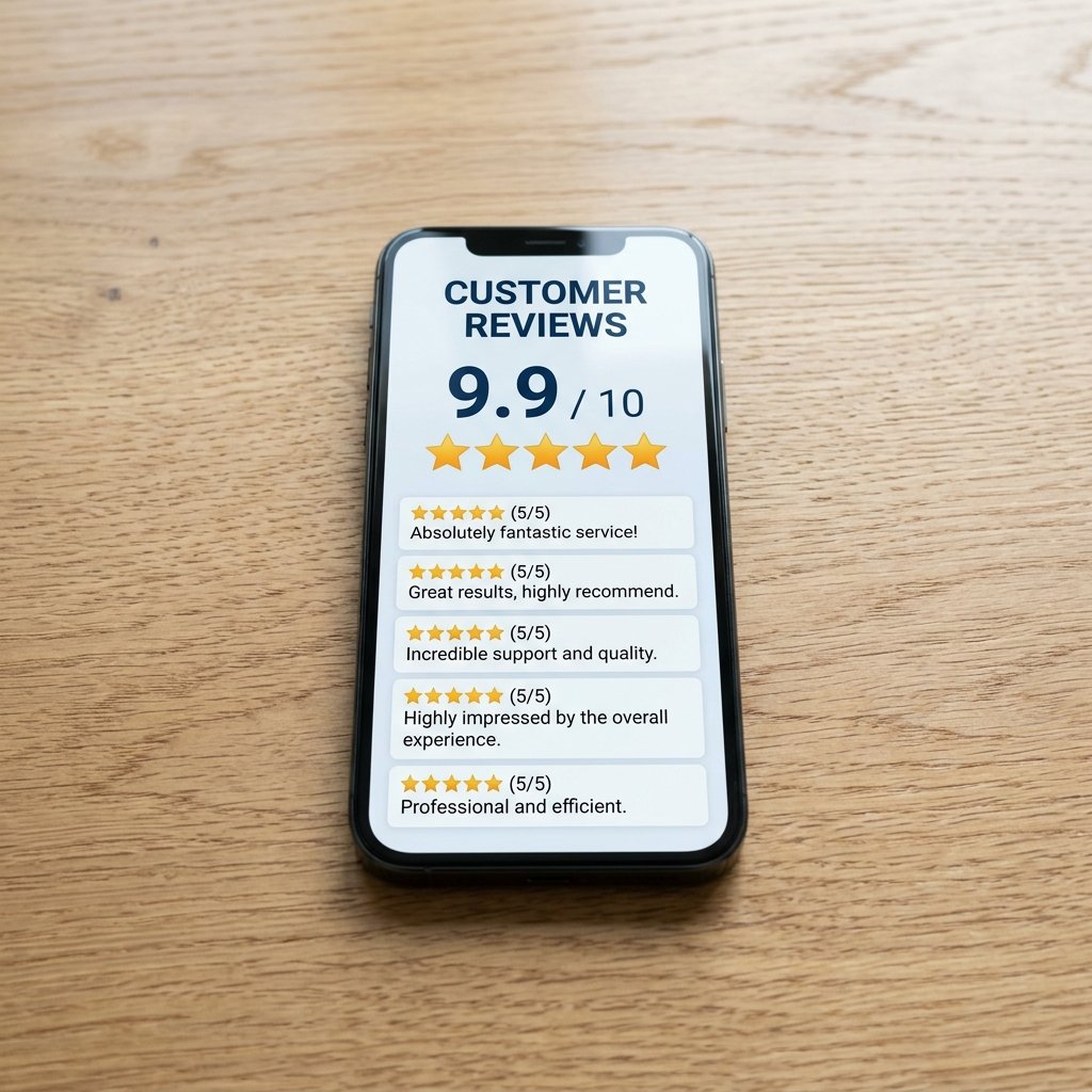 Smartphone displaying detailed customer reviews about drainage work