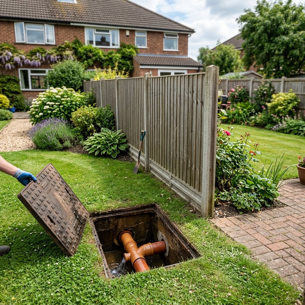 Residential property showing the boundary between private drainage and public sewer responsibility