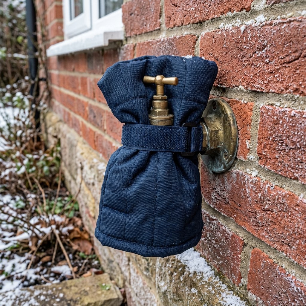 Outdoor garden tap protected by an insulated winter cover