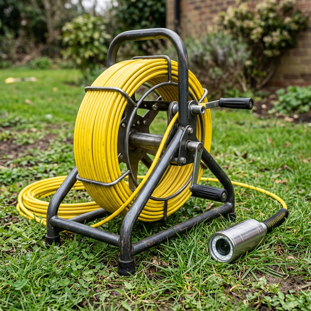Push-rod camera reel used for domestic CCTV drain camera inspections